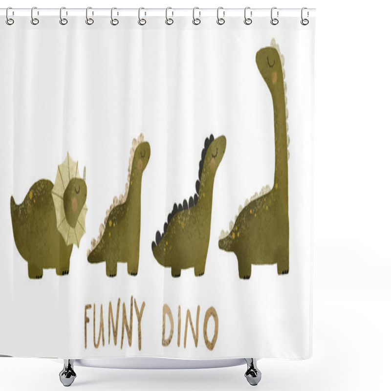 Personality  Green Dino Illustration, Dinosaur Isolated Clipart. Childish Card With T Rex. Ancient Animal, Zoo Design. Cute Childish Illustration On White Background Shower Curtains