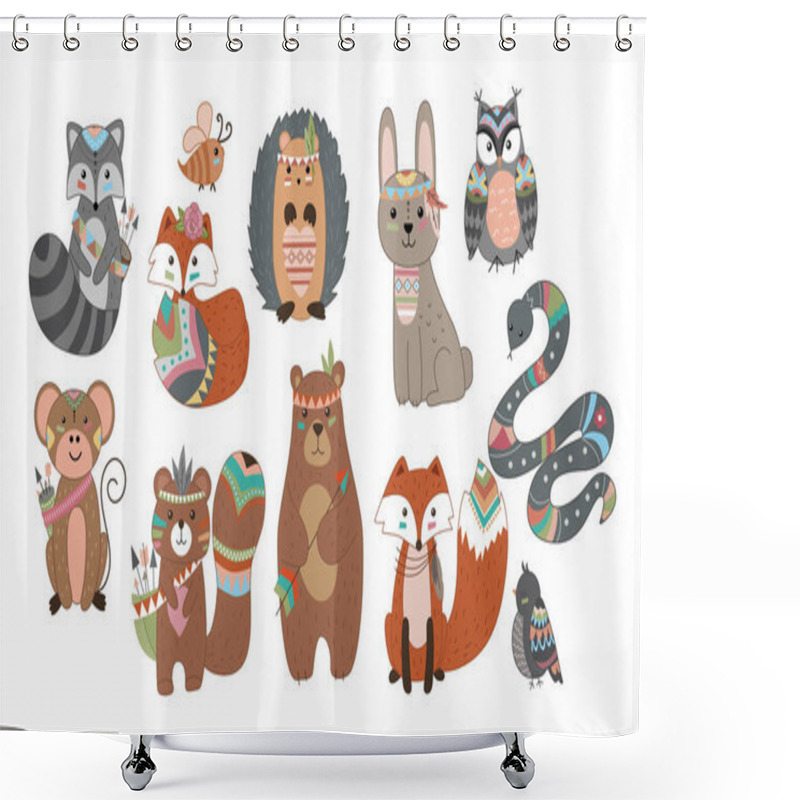 Personality  Funny Breeding Animals. Forest Animal Cub, Cute Wild Fox, Bear And Cute Bunny, Funny Owl. Hedgehog With Beaver. Shower Curtains