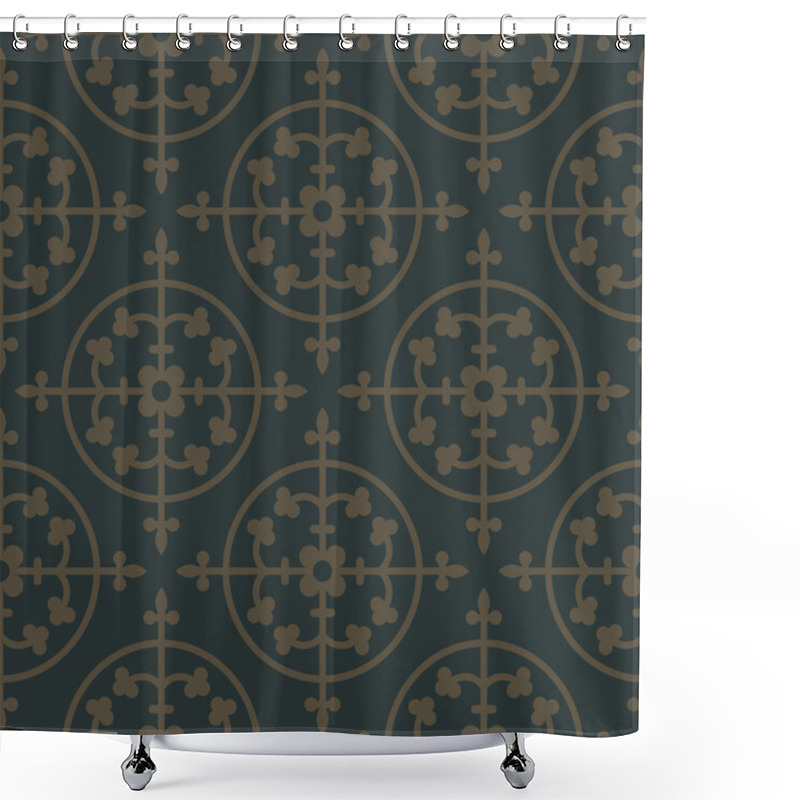 Personality  Golden Seamless Pattern On A Dark Green Background. Shower Curtains