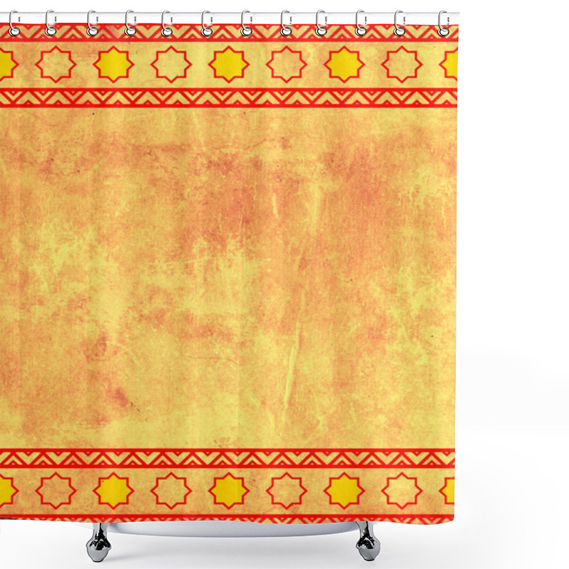 Personality  Grunge Background With Ethnicity Ornaments And Texture Of Old Paper. Mock Up Template. Copy Space For Text Shower Curtains