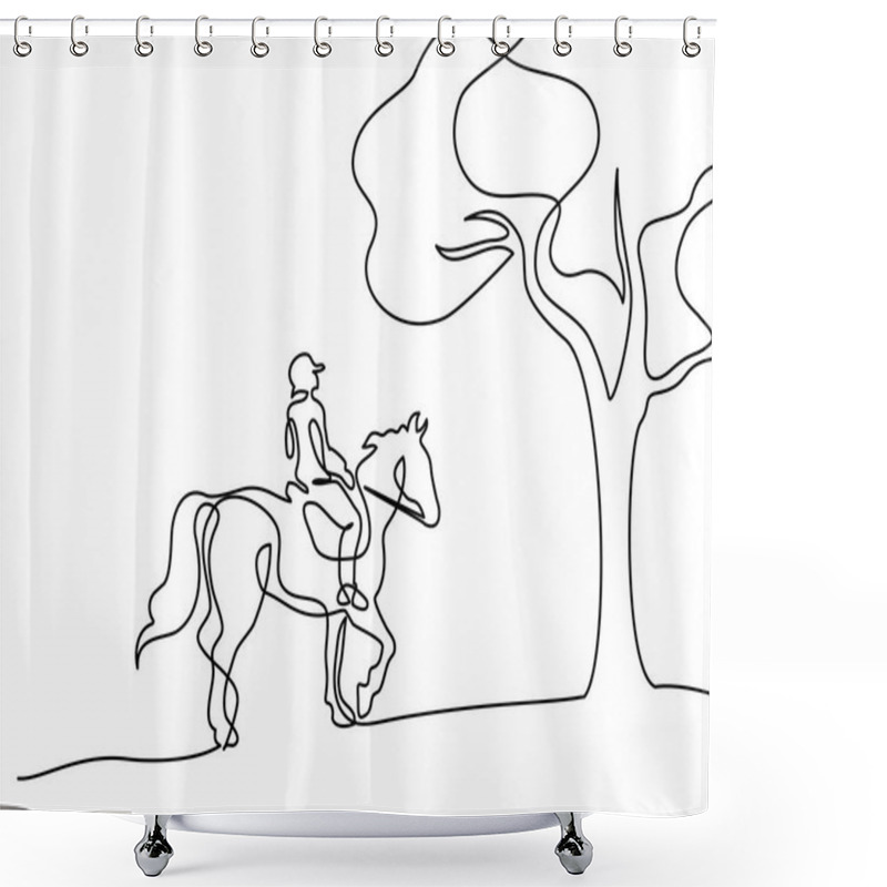 Personality  Continuous One Line Drawing. Horse Logo Shower Curtains