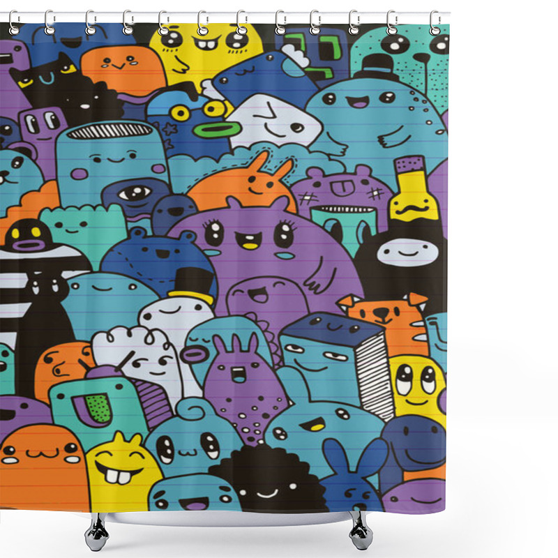 Personality  Fun Cute Cartoon Monsters For Kids Design Collection ,Hand Drawn Shower Curtains