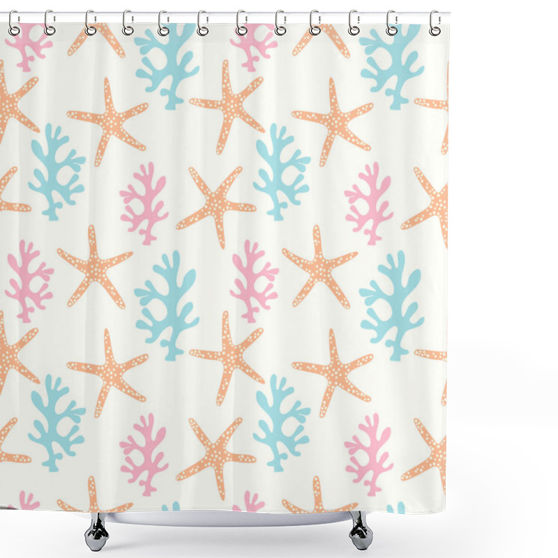 Personality  Seamless Pattern With Coral Reef  And Starfish. Underwater Background Shower Curtains