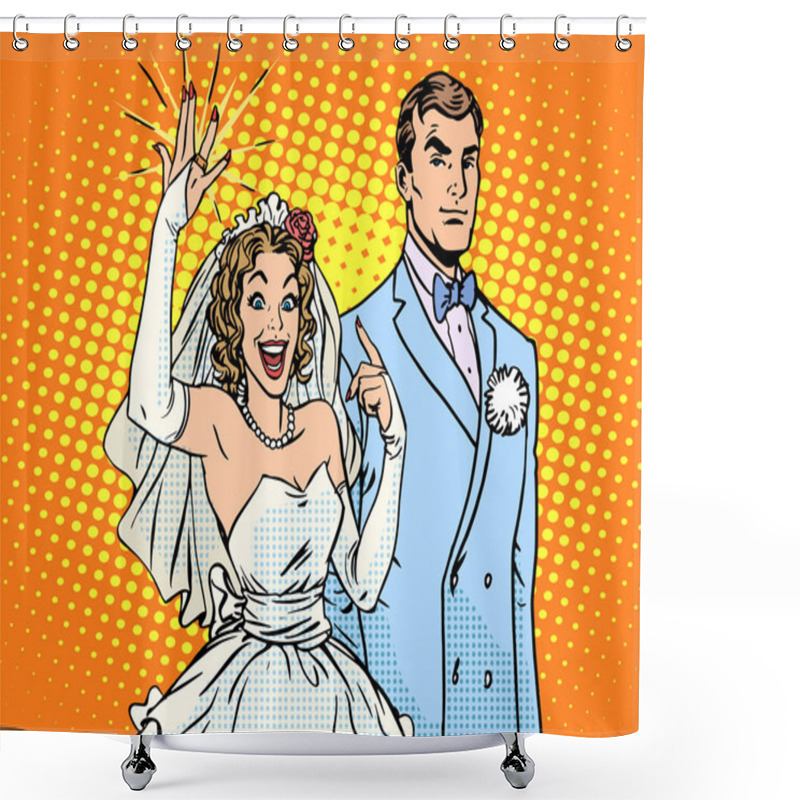 Personality  Wedding Groom And Happy Bride Shower Curtains