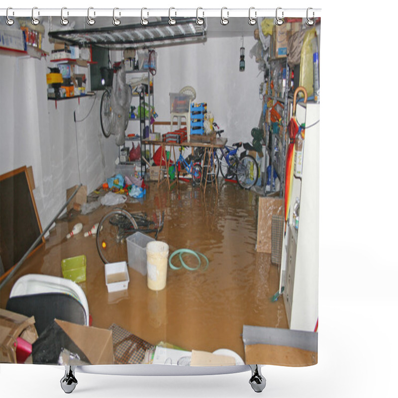 Personality  Garage With Bike And Boxes During A Flood Shower Curtains