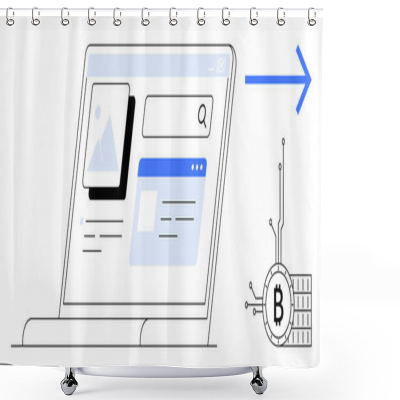 Personality  Minimalistic Drawing Of A Laptop With A Search Engine Page And A Right-pointing Arrow Connecting To A Bitcoin Symbol. Ideal For Technology, Cryptocurrency, Online Search, Digital Transactions, Modern Shower Curtains