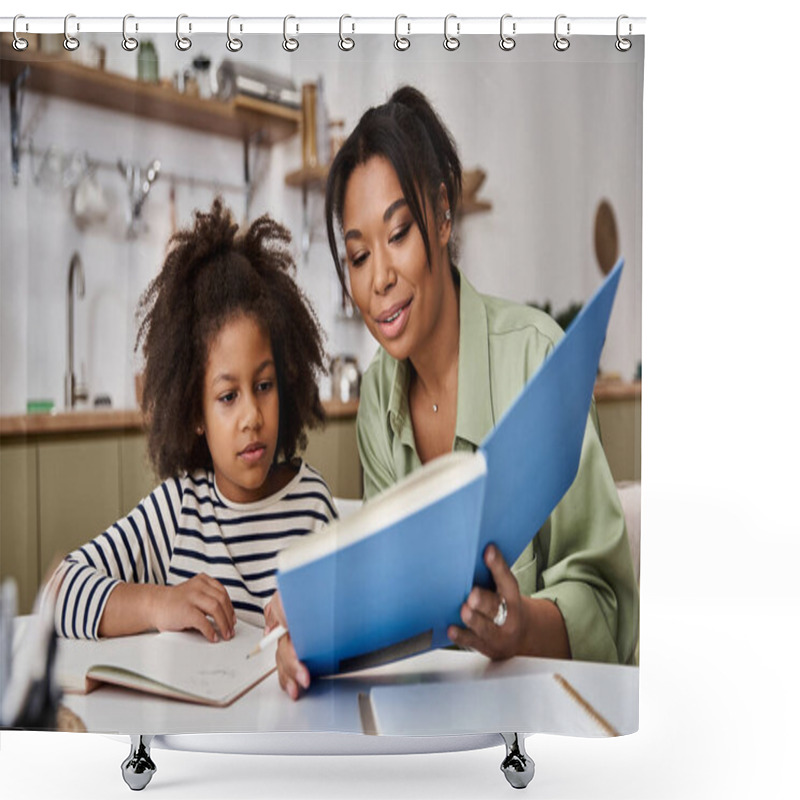 Personality  A Mother And Daughter Share A Joyful Reading Session At Home, Bonding And Learning Together. Shower Curtains