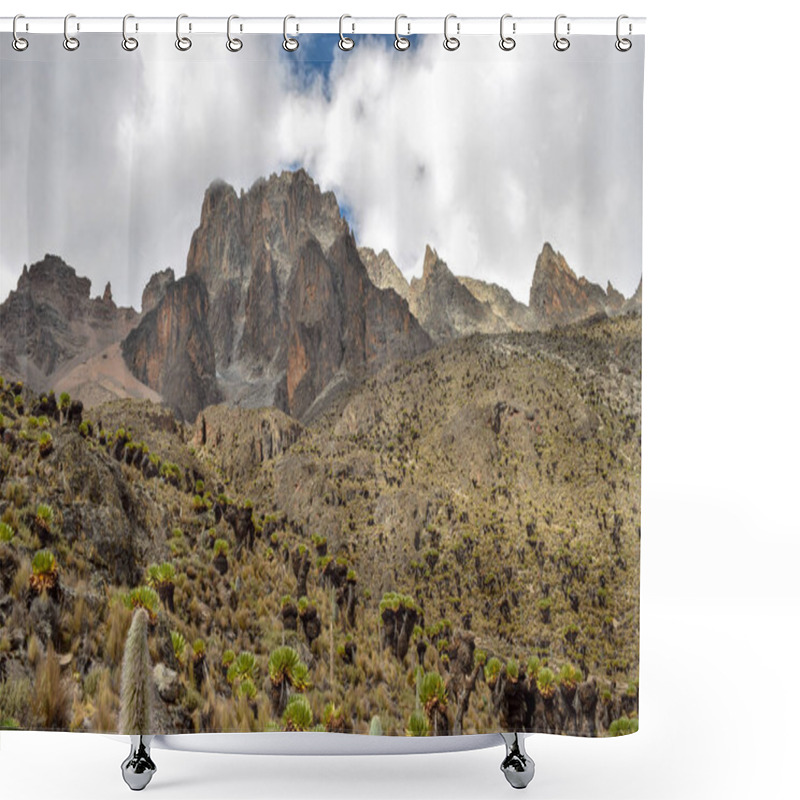 Personality  Mountain Landscapes Against A Cloudy Sky At Mount Kenya Shower Curtains