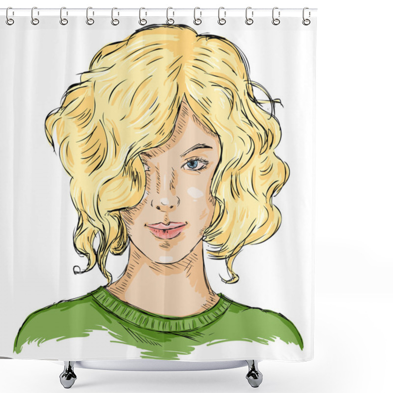 Personality  Sketch Female Face. Woman Hairstyle. Shower Curtains