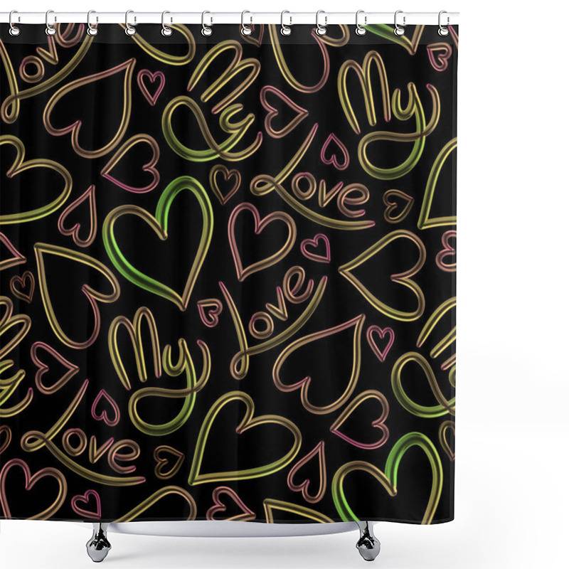 Personality  Seamless Pattern With Hand Drawn Hearts On Black Background. Valentine's Day Illustration. Shower Curtains