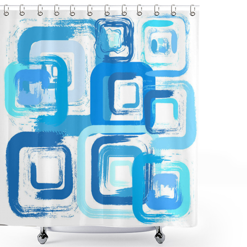 Personality  Blue Brush Squares On White Background Shower Curtains