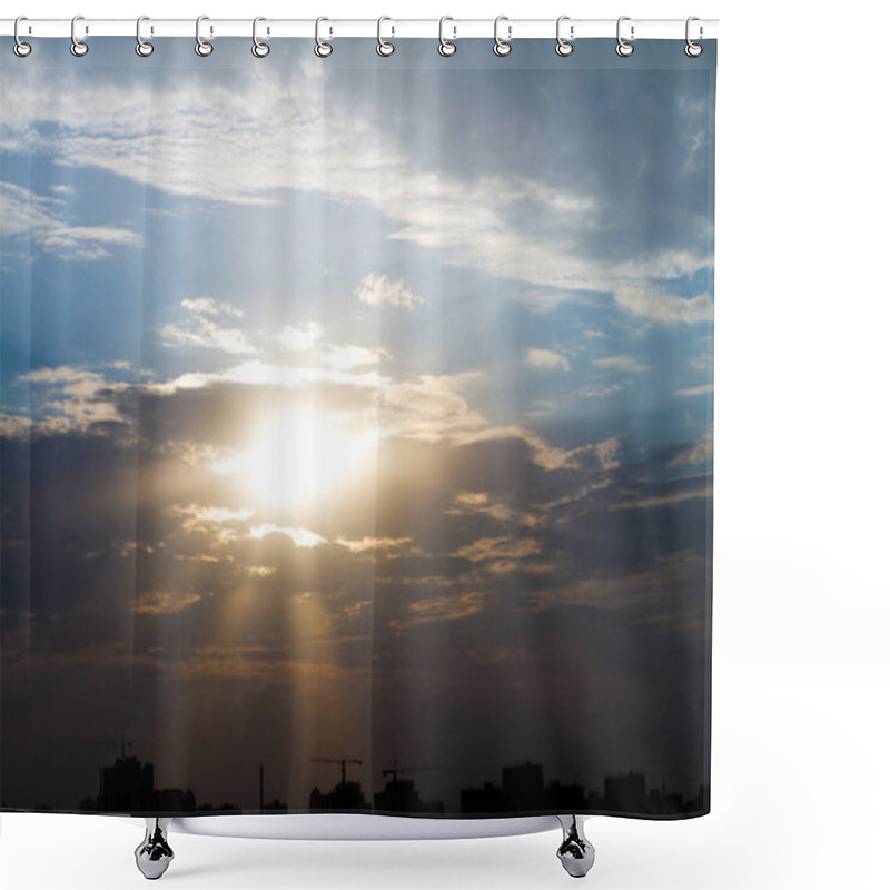 Personality  Yellow Sunset In The Sky In The City. Shower Curtains