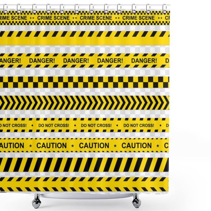 Personality  Black And Yellow Stripes. Barricade Tape, Do Not Cross, Police, Crime Danger Line, Bright Yellow Official Crime Scene Barrier Tape. Vector Flat Style Cartoon Illustration Isolated Shower Curtains