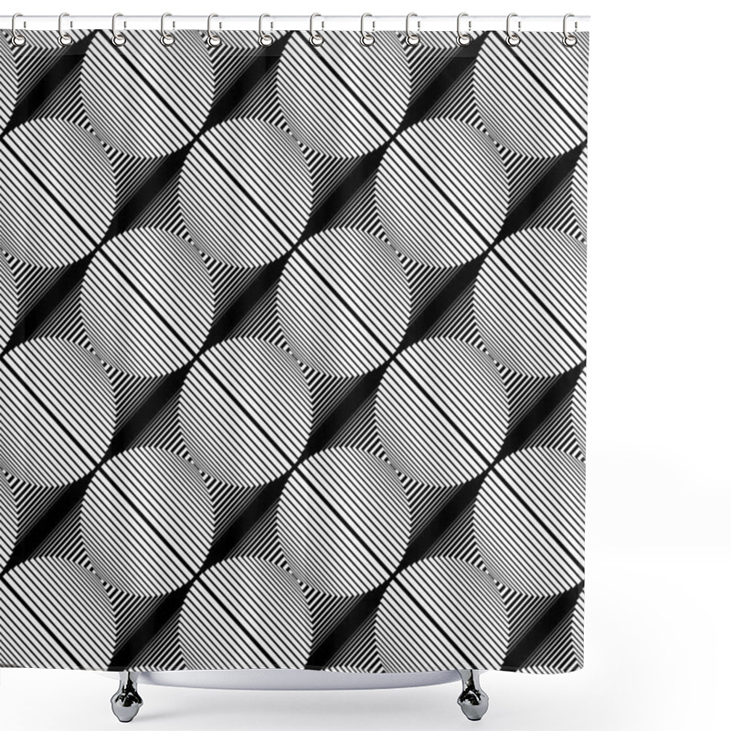 Personality  Black And White Seamless Pattern. Optical Illusion. Vector Illustration. Monochrome Seamless Background For Your Design. Geometric Retro Pattern With Lines Shower Curtains