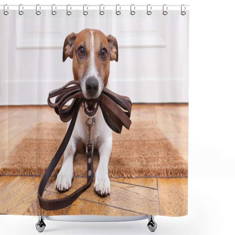 Personality  Dog Leather Leash Shower Curtains