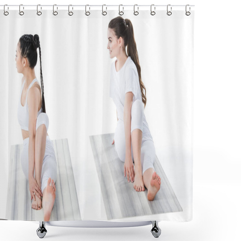 Personality  Women Doing Twisting Sage Pose Shower Curtains