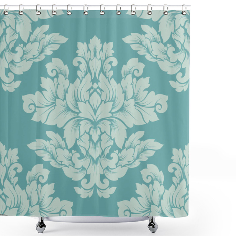 Personality  Damask Seamless Pattern Intricate Design. Luxury Royal Ornament, Victorian Texture For Wallpapers, Textile, Wrapping. Exquisite Floral Baroque Lacy Flourish Repeating Tile In Soft Pastel Turquoise Col Shower Curtains