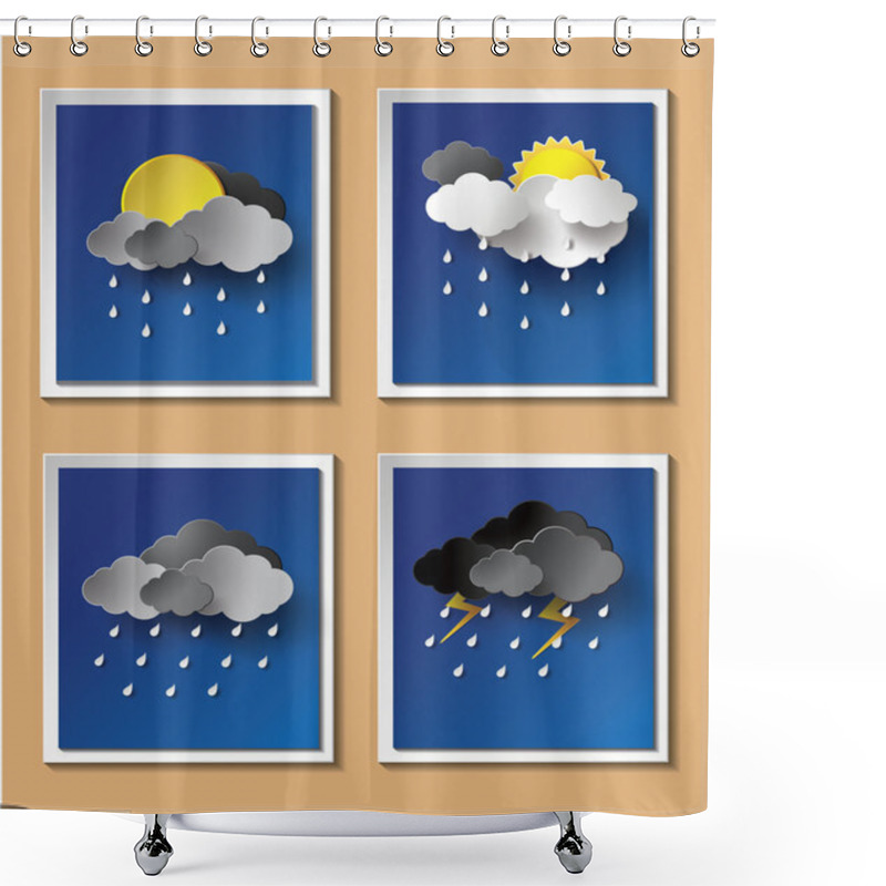 Personality  Rainy Season Background With Raindrops And Clouds. Shower Curtains