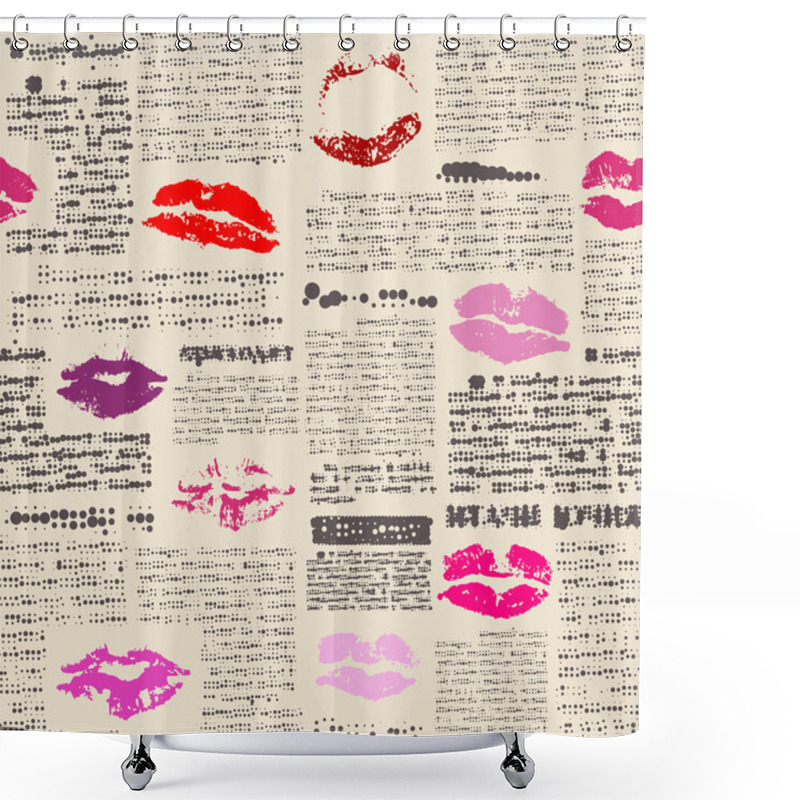 Personality  Imitation Of Newspaper With The Lips Prints Shower Curtains