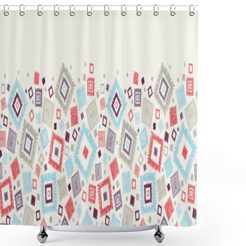 Personality  Textured Geometric Squares Horizontal Seamless Pattern Border Shower Curtains