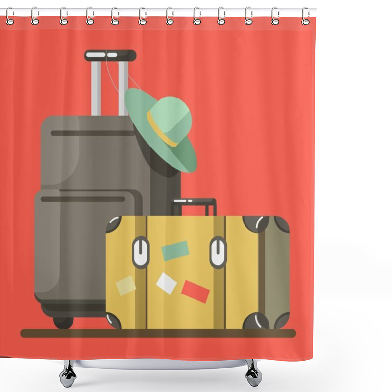 Personality  Suitcase On Wheels With Hat  Shower Curtains