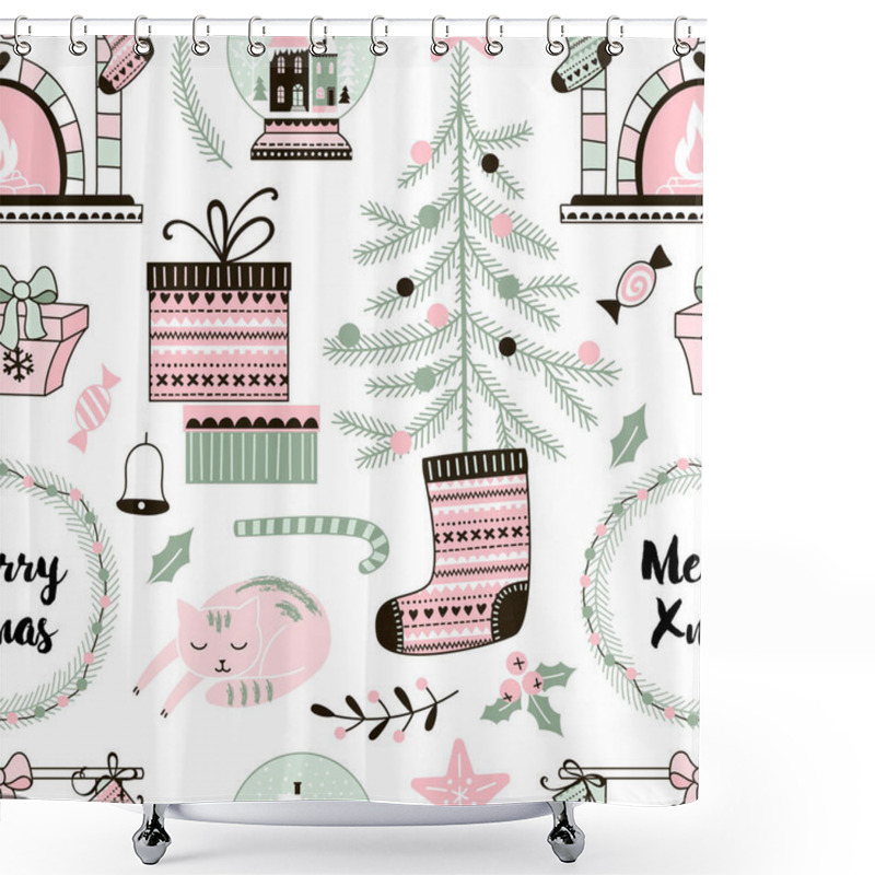 Personality   Merry Christmas Seamless Decorative Pattern Shower Curtains