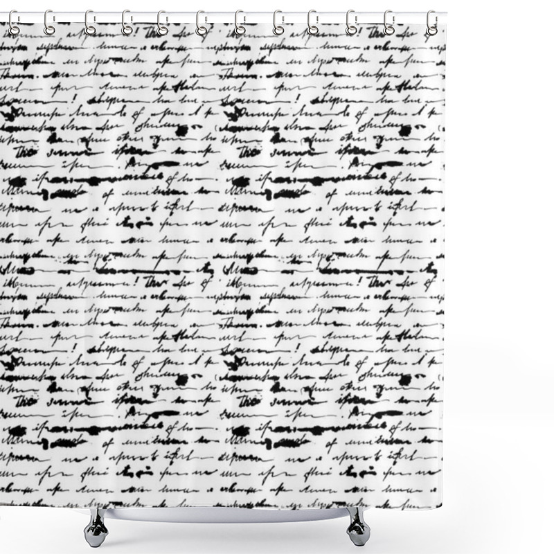 Personality  Seamless Pattern Of Unreadable Letter. Black And White Handwritten Calligraphy. Female Handwriting In Ink. Vector Illustration On A White Background. Shower Curtains