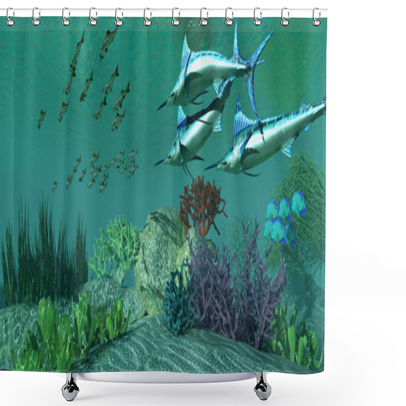 Personality  Marlin Hunt Pacific Herring Shower Curtains