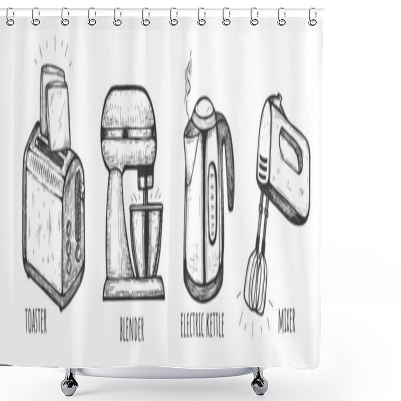 Personality  Set Of Household Appliances Flat Icons Shower Curtains