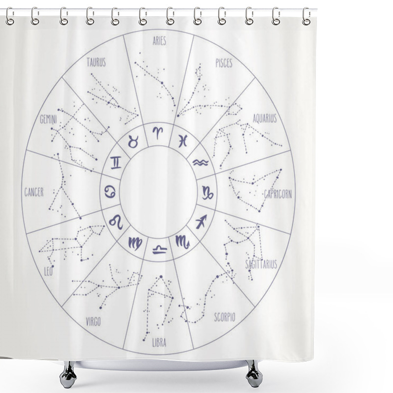 Personality  Zodiac Signs Hand Drawn Constellations Circle Shower Curtains