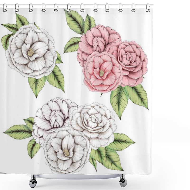 Personality  Lovely Pink And White Camelia Flowers Bouquets, Japanese Flowers  Shower Curtains