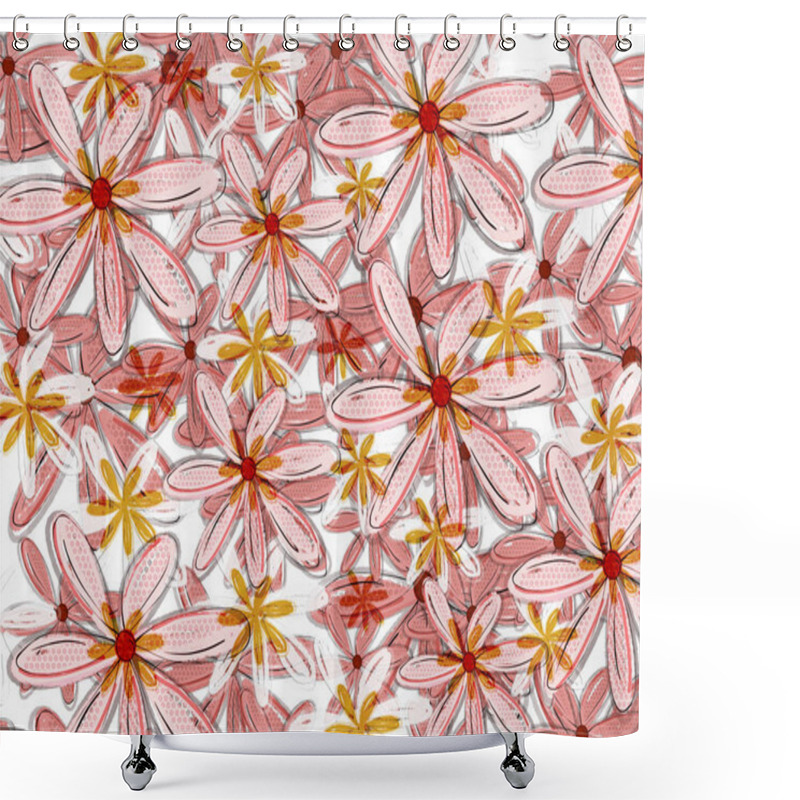 Personality  Pink And Orange Hawaiian Pattern Floral Backdrop Shower Curtains