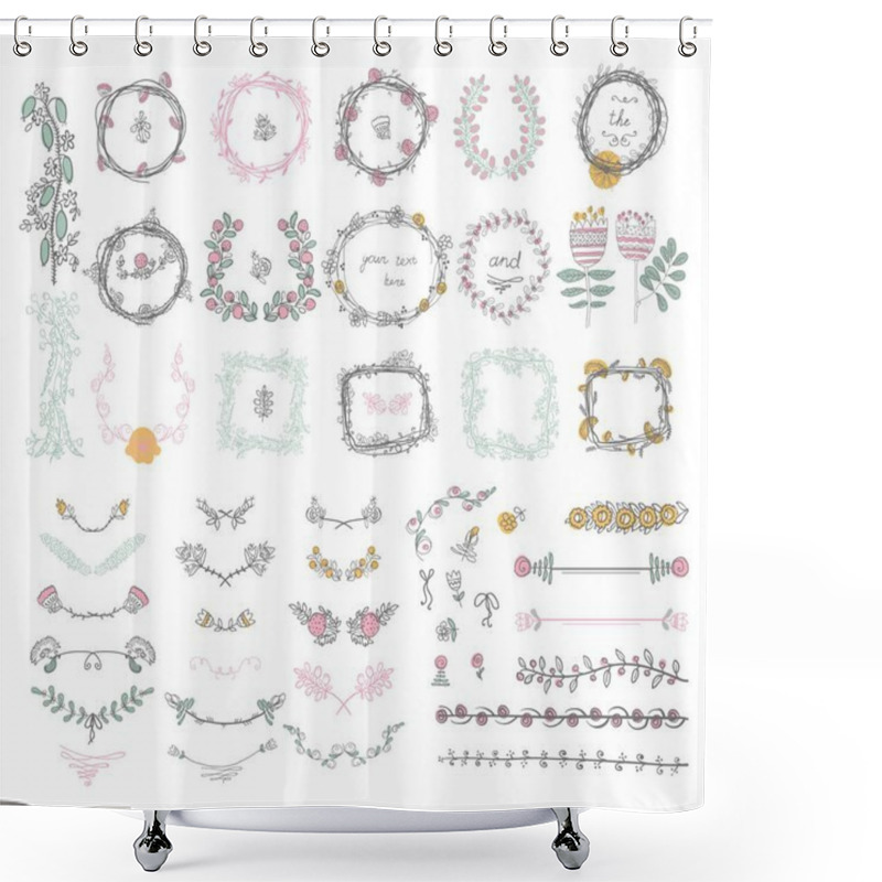 Personality  Big Set Of Floral Graphic Design Elements Shower Curtains