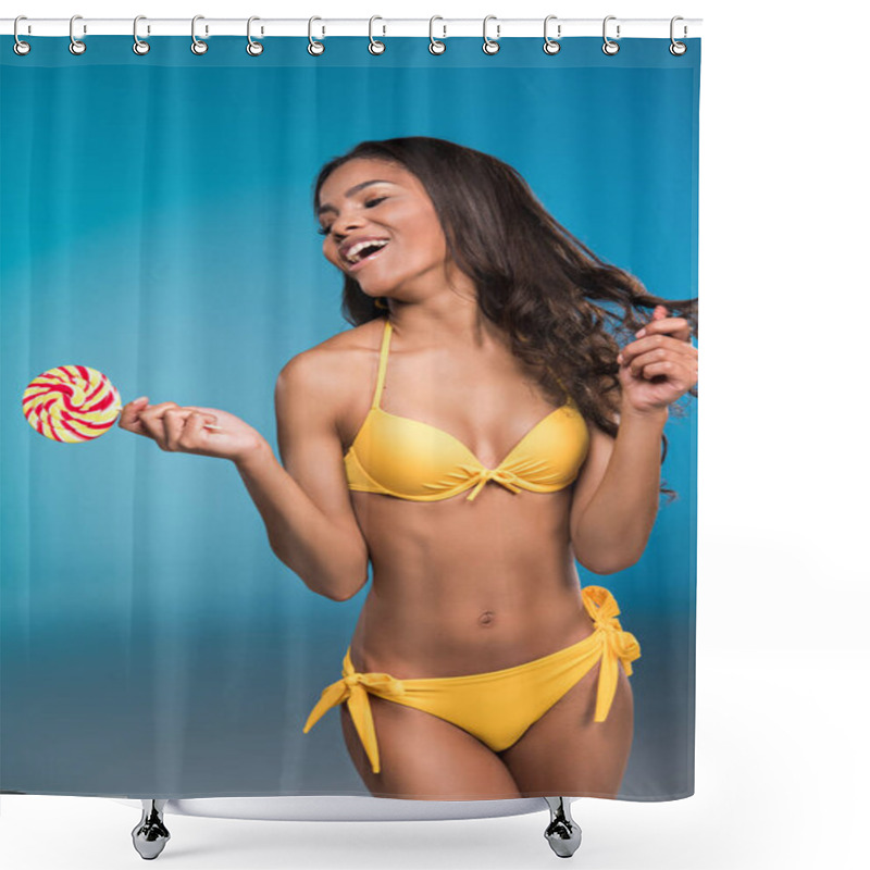 Personality  African American Woman Holding Lollipop Shower Curtains