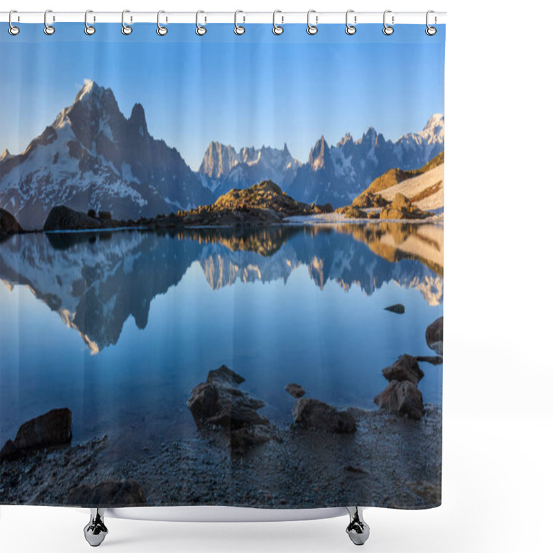 Personality  Mont Blanc Massif Reflected In Lac Blanc, Graian Alps, France Shower Curtains