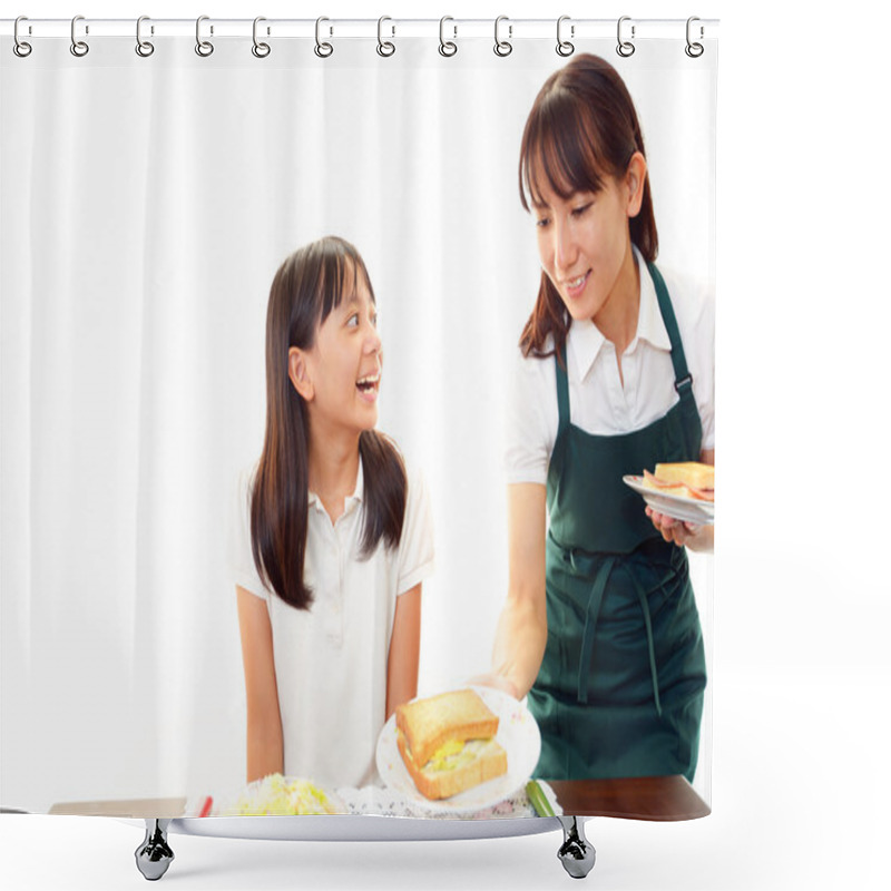 Personality  Waitress Delivering Meals To Table Shower Curtains