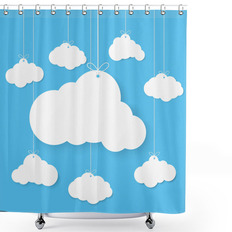 Personality  Paper Art With Cloud On Blue Sky Background. Speech Bubble With  Shower Curtains