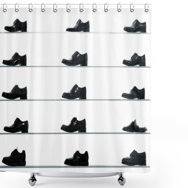 Personality  Men Classic Shoes Displayed On Shop Shelves Shower Curtains