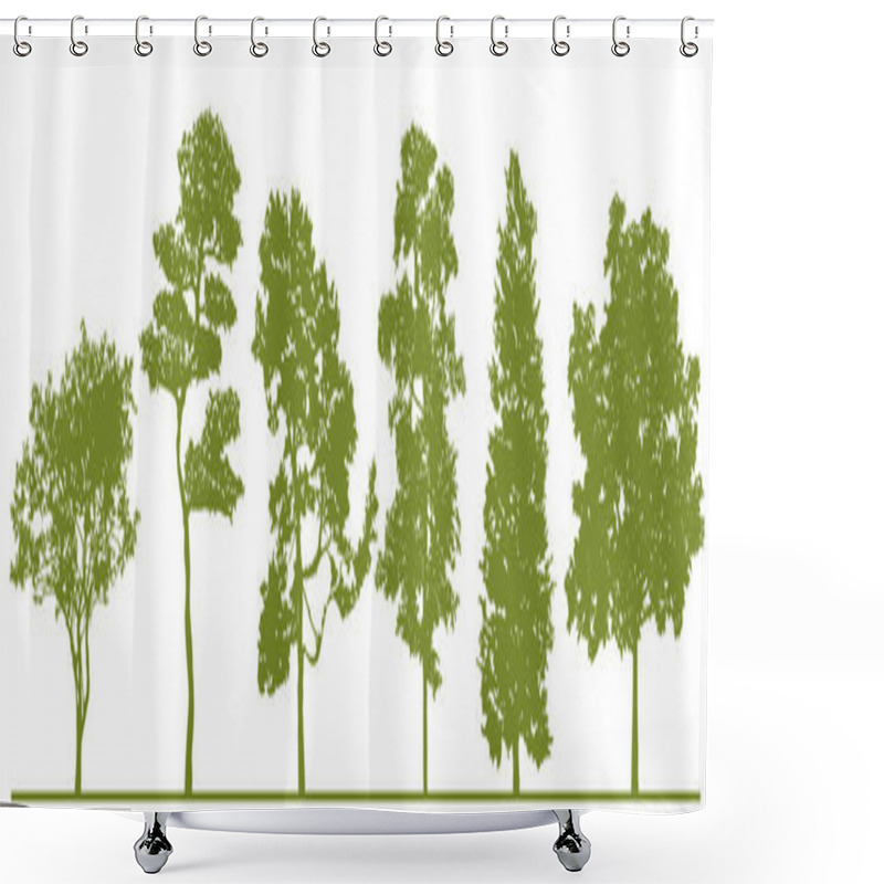 Personality  Detailed Tree Silhouettes. Set Of Green Trees In   Silhouettes Isolated On White Background. Colletion Of Different Shapes Forest Trees. Elements Are  Moveable For Your Design. Vector EPS10 Shower Curtains