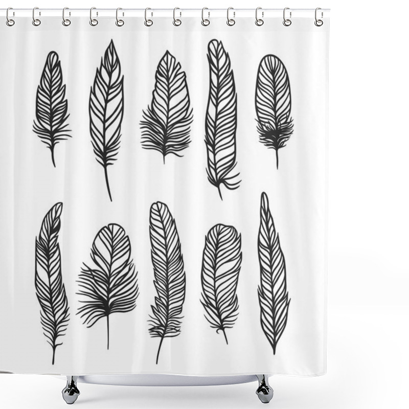 Personality  Boho Feather Hand Drawn Effect Vector Style Illustration Shower Curtains