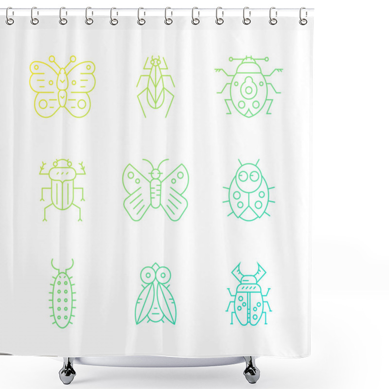 Personality  Set Of Bug Line Icons Shower Curtains