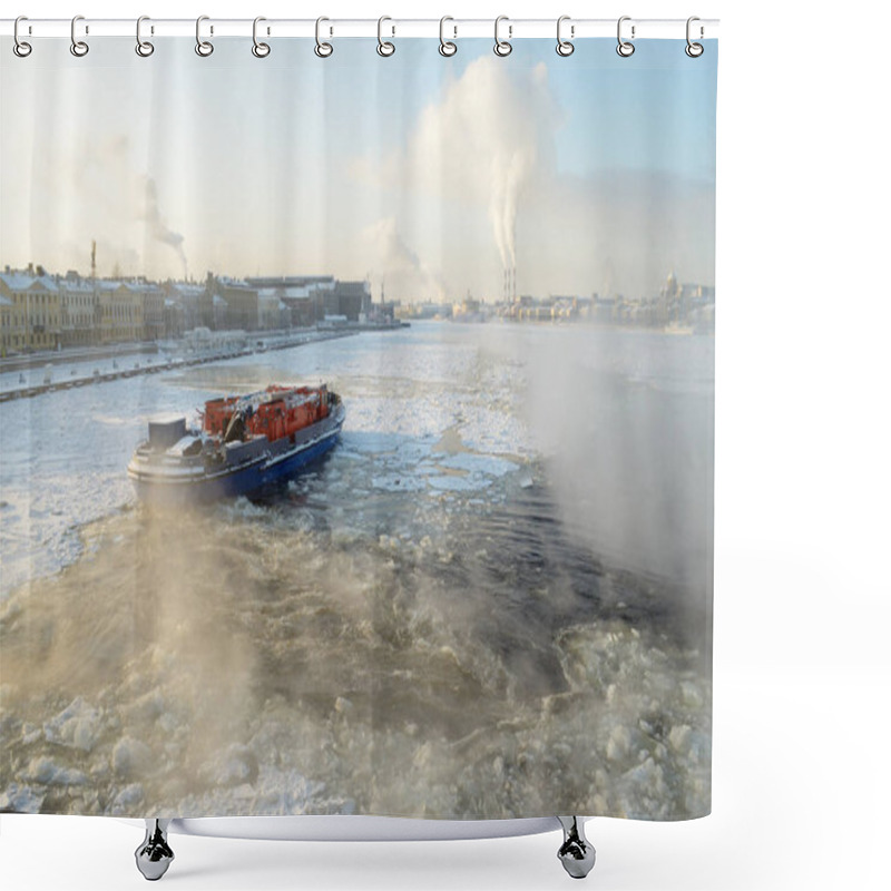 Personality  Icebreaker On The Frozen River. Shower Curtains