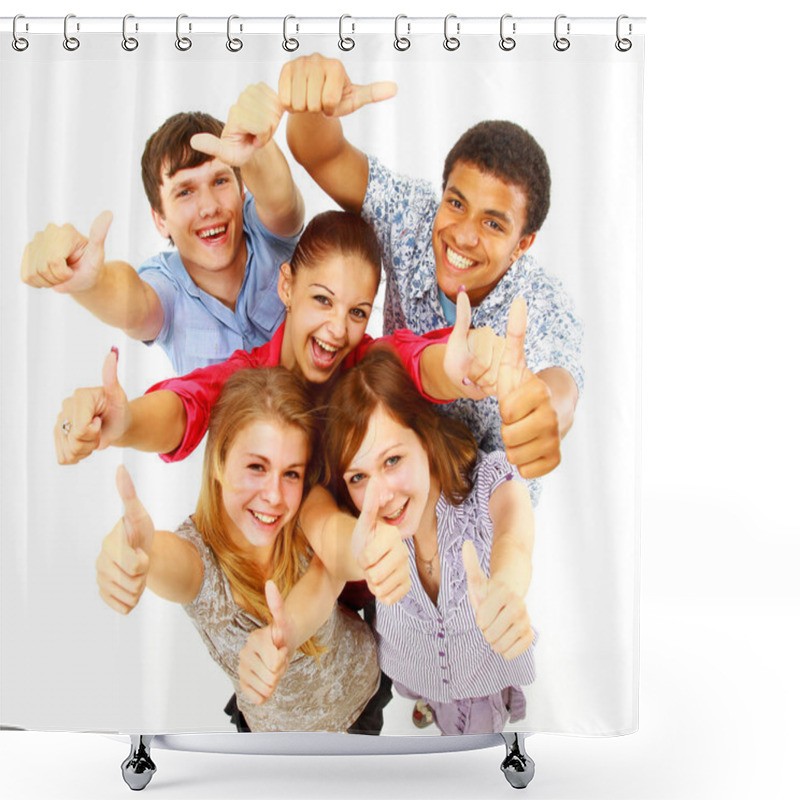 Personality  Casual Group Of Happy Isolated Over White Shower Curtains