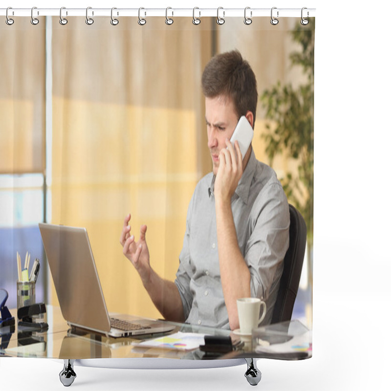 Personality  Angry Businessman Arguing On The Phone Shower Curtains