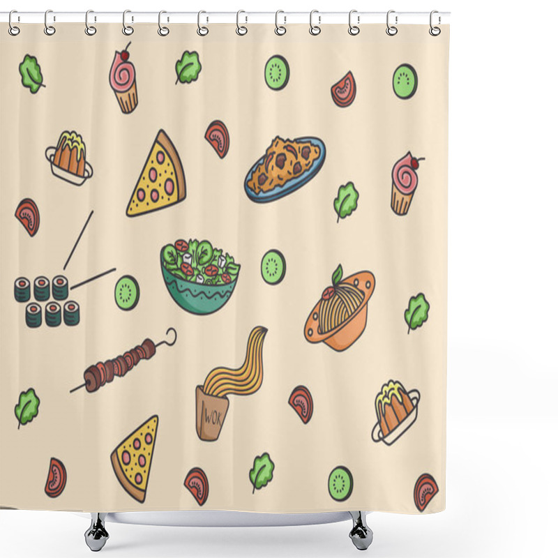 Personality  Cartoon Vector Food Pattern Shower Curtains