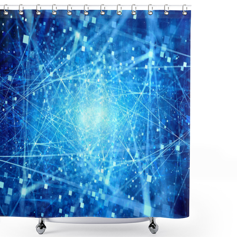 Personality  Blue Glowing Connections In Space With Particles Shower Curtains