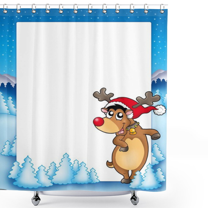 Personality  Christmas Frame With Cute Reindeer Shower Curtains