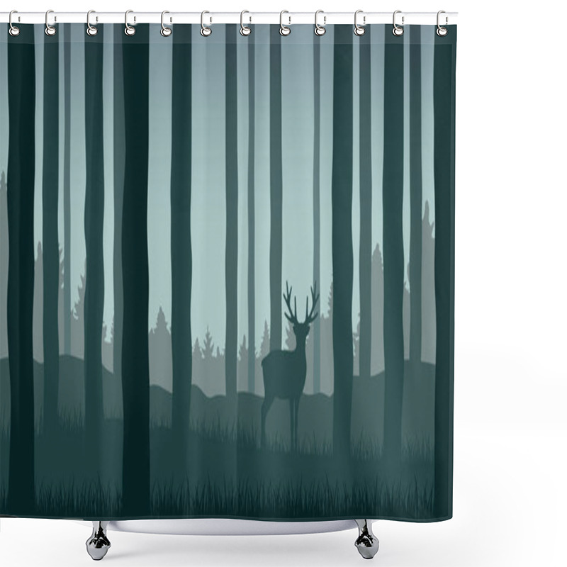 Personality  Lonely Elk In Green Forest Wildlife Nature Landscape Shower Curtains