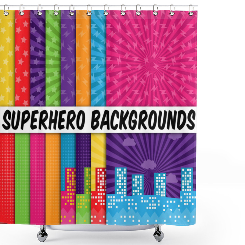 Personality  Collection Of 16 Vector Superhero Themed Backgrounds Shower Curtains