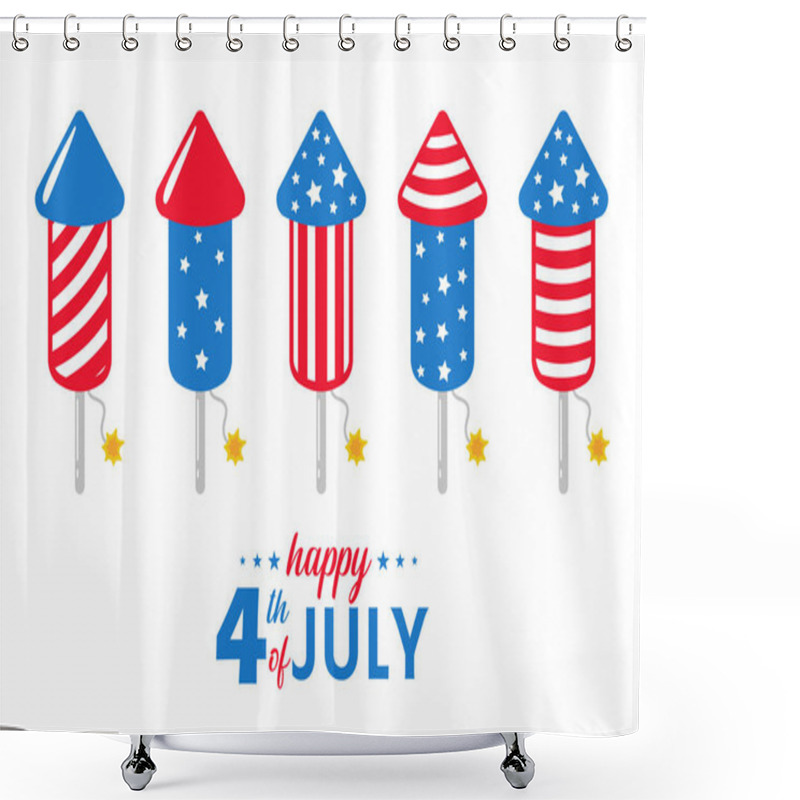 Personality  American Flag Fireworks Rocket For The Sky To Celebrate The American Declaration Of Independence. Shower Curtains